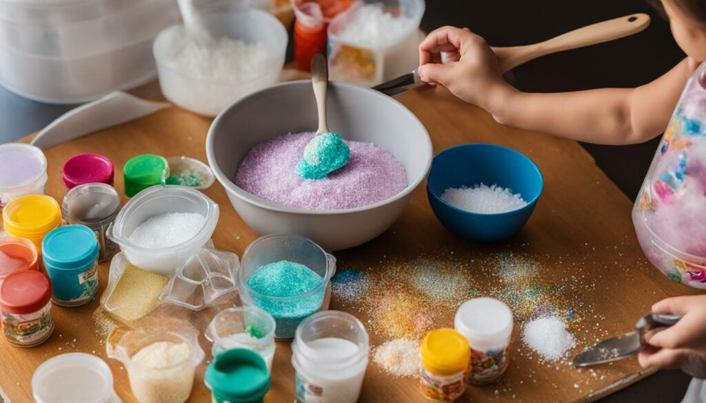 Slime making with baking soda and glue stick