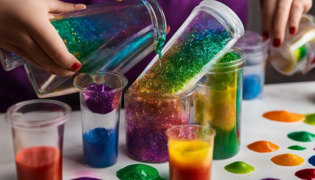 customizing slime with glitter and food coloring