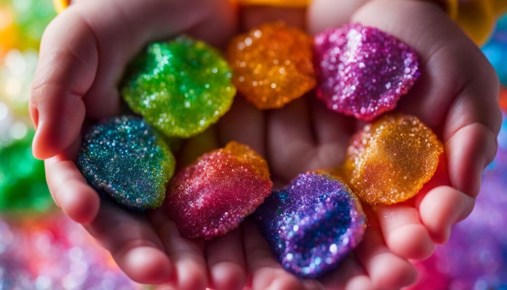 sensory play with glitter glue slime